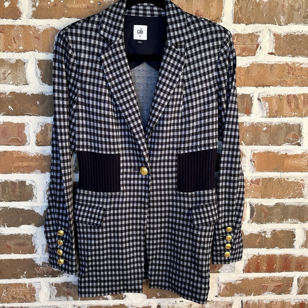 Cabi Checkup Blazer Women Extra Small Blue Plaid Jacket #5848 Preppy Office EUC